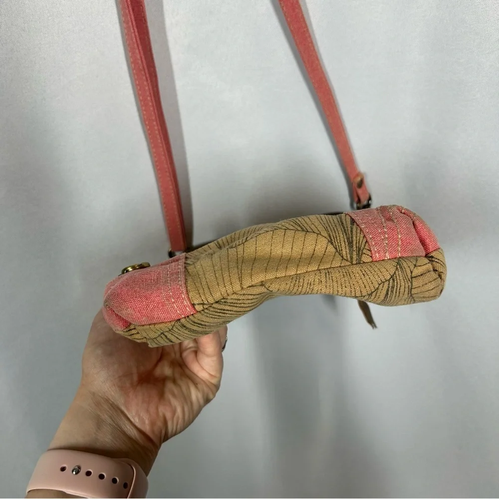 Canvas Crossbody Purse Pink Floral Handbag Tan Zipper Boho